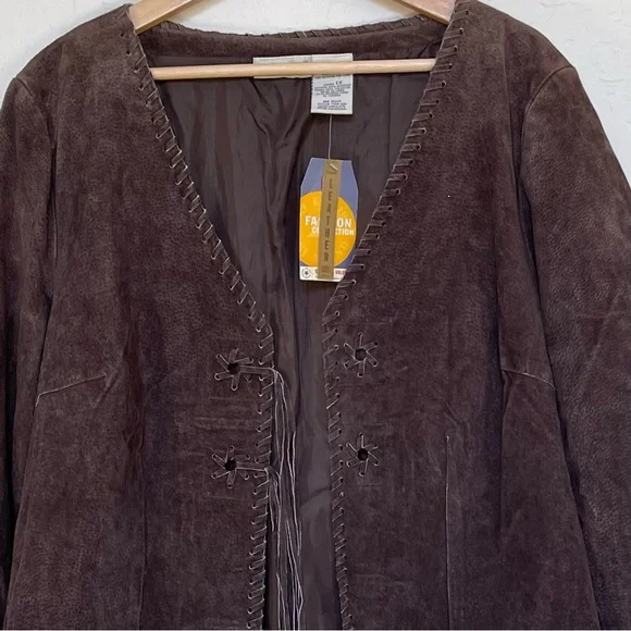 Vintage Brown Suede Cowboy Jacket Unique Fringe GORGEOUS XL Faded Glory - Picture 4 of 8